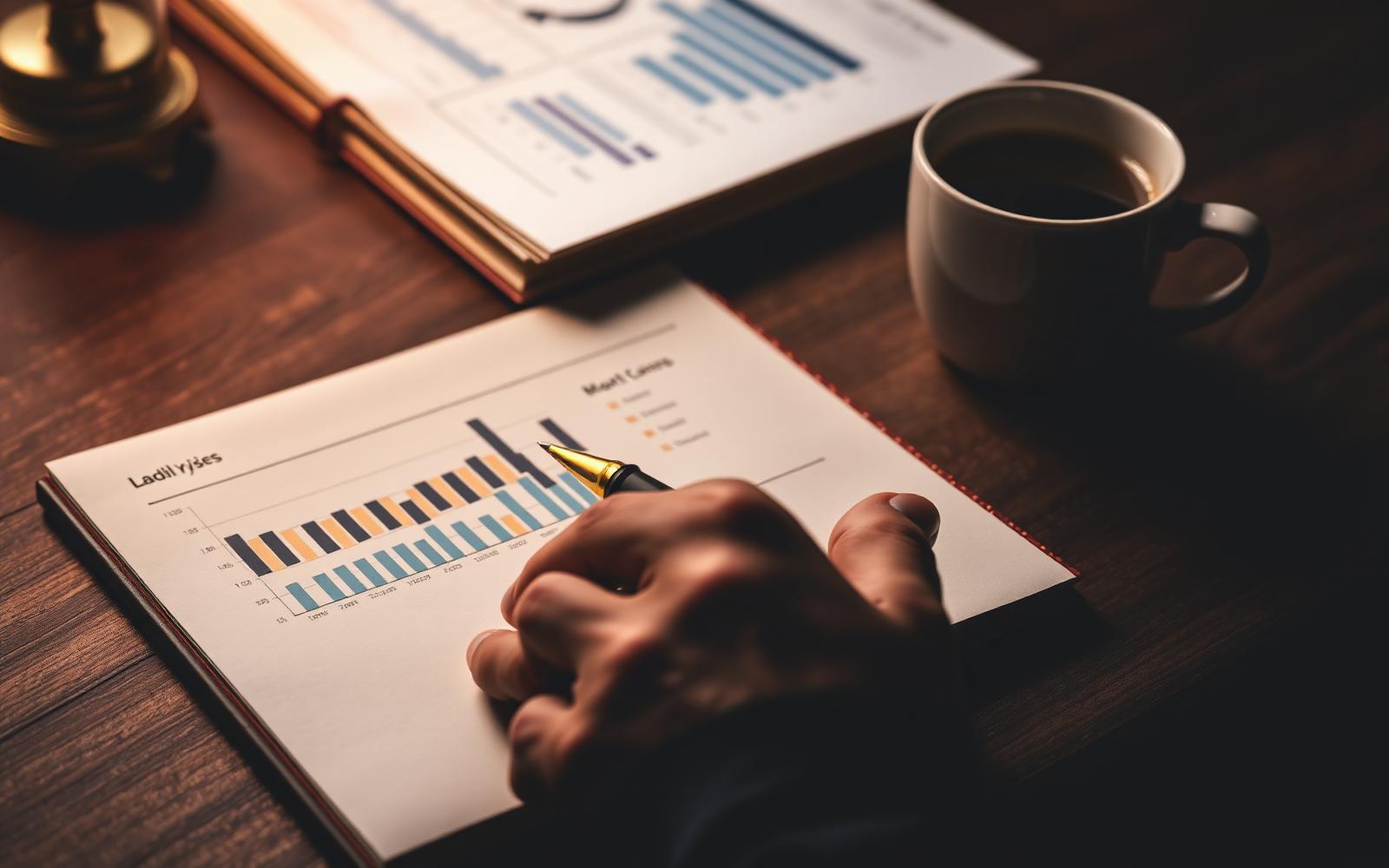 Hand annotating a printed Meta Ads performance report with a fountain pen