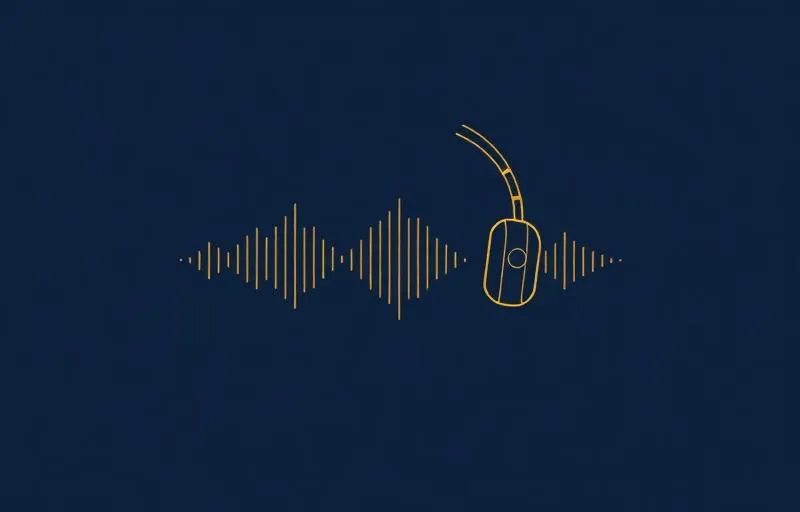 Editorial gold-line illustration of an AI voice agent waveform with headset - Karn Consulting AI Agents pillar