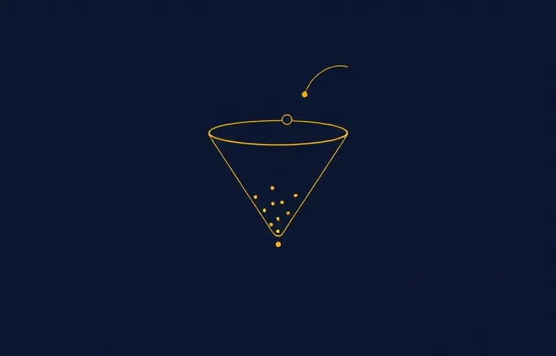 Editorial gold-line illustration of a marketing funnel with leads converting - Karn Consulting Full-Funnel Growth pillar