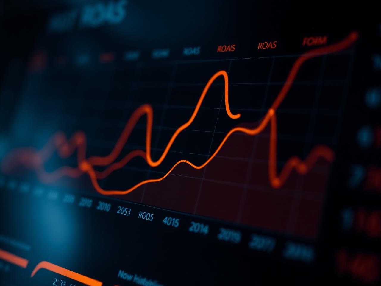 Dark dashboard with rising ROAS curves - Performance Marketing Retainer